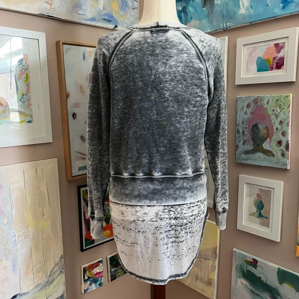 Grunge 90s y2k Allen Allen Gray‎ Acid Wash Distressed Layered Sweatshirt Top S